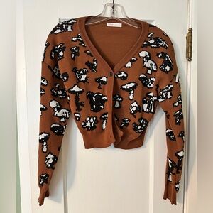 Brown Mushroom Patterned Women's Sweater